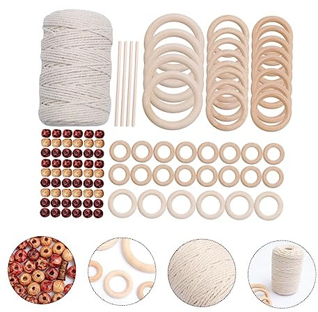 Hohopeti Holzperlen Natur 137 Teiliges Set Aus Diy Hänge Dekorationen Kreative Holzringe Mit Baumwollseil Und Perlen Für Individuelles Basteln Und Dekorieren Holzperlen Set