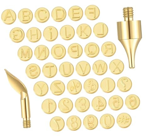 Housoutil 1 Set Soldering Iron Soldering Head Letters Burning Tips Number Transfer Woodworking Burning Tip Burning Alphabet Template Letter Stamps Golden Brass