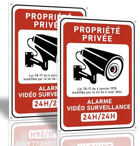 kinoco Lot de 2 18x13 cm Panneau Avertissement Surveillance Vidéo Propriété Privée en PVC Rigide Adhésif + 8 Colliers | Intérieur/Extérieur Résistant | Installation Rapide sans Perçage