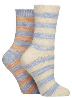ELLE Women’s Soft Stripe Boot Socks – 2 Pack Feather-Feel, Crew, Fluffy, Lounging, Outdoor Boots, Warm, Cosy Everyday Wear, Size 4–8