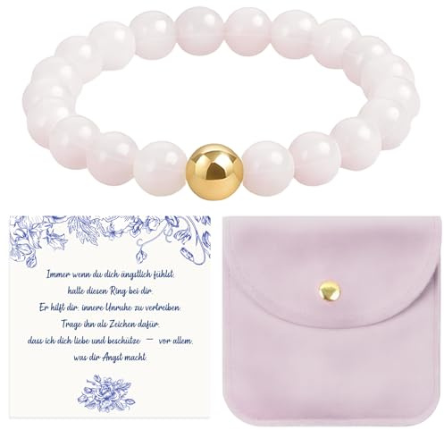 Ourdort Anti Stress Ring aus Naturstein Perlen, Edelstein Ring, Elastische Perlenringe, für Damen Schmuck