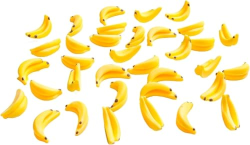 30Pcs Yellow Mini Plastic Artificial Bananas 1/12 Scale Dollhouse Accessories, Realistic Miniature Fruit Models for Fairy Garden Kitchen Decor & DIY Crafts