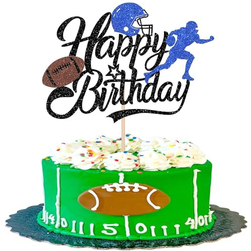 1 Stück Glitzer Rugby Tortendeko Rugby Spieler Kuchen Deko Happy Birthday Cake Topper für Sport Thema Baby Dusche Geburtstag Party Kuchen Dekoration Schwarz Blau