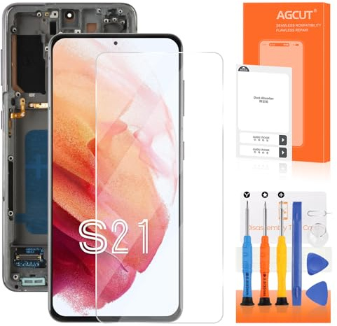 OLED Écran LCD pour Samsung Galaxy S21 5G SM-G991B SM-G991U SM-G991N 6,2 Display LCD Ecran Replacement Digitizer Touchscreen Assemblée + Réparation (Noir avec cadre, Support Empreintes Digitales)