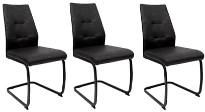 TRISENS Moderne Esszimmerstühle Lederoptik gepolsterte Freischwinger mit robustem Metallgestell Pflegeleichte Schwingstühle mit atmungsaktiver Oberfläche, Auswahl (Schwarz, 3 Stück)