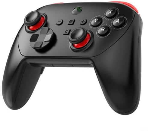HEIBTENY Kabelloser Bluetooth-kompatibler Game-Controller für PC für Nintendo Switch-Modelle, Dual-Hall-Effekt-Joysticks, One-Klick-Screenshot (Schwarz und Rot)