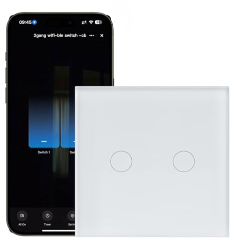 WLAN Smart Lichtschalter, Alexa Lichtschalter, WIFI Smart Touch Lichtschalter mit Glasscheibe kompatibel mit Tuya Smart Life APP Alexa und Google Home 2.4GHz 2 Fach 1 Weg (Neutralleiter erforderlich)