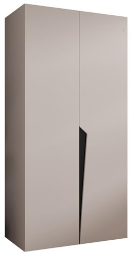 MEBLE KRYSPOL - Kleiderschrank - Garderobenschrank - 100 cm x 202 x 52 cm - Schrank mit Kleiderstange, 2 Türen - für Schlafzimmer, Flur - Piano, Kaschmir, Griff Schwarz