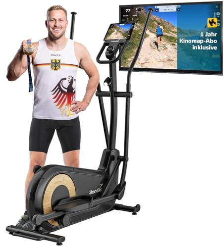 Skandika Crosstrainer Carbon P24-RG Bundle mit Kinomap ABO | Ellipsentrainer leise ohne Strom mit Generator, 16 Widerstandsstufen, bis 150 kg, computergesteuert, Ellipsen Crosstrainer für Zuhause