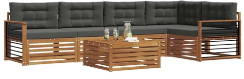 vidaXL Outdoor-Sofagarnitur mit Kissen 6 pcs Natur und Anthrazit, Gartenmöbel, modernes Sofaset, Robustes Lounge-Set, gemütlicher Terrasse-Bereich zum Entspannen