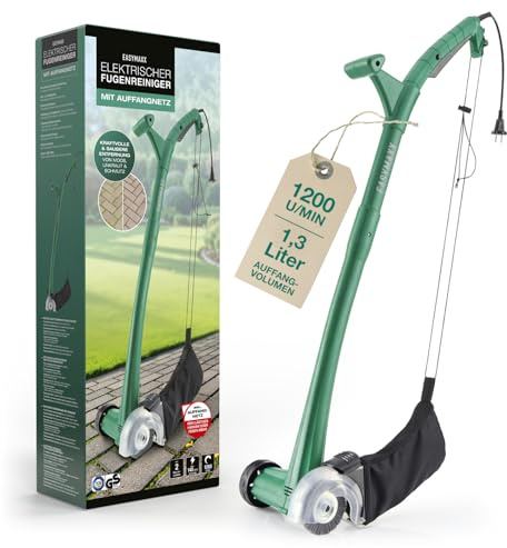 EASYmaxx Elektrische Reinigungsbürste, Putzbürste mit 2 Bürstenaufsätzen inklusive - Fugenbürste & Reinigungsgerät | inklusive Auffangnetz 1,3 Liter | Führungsrad, Schutzhaube & ergonomischem Griff