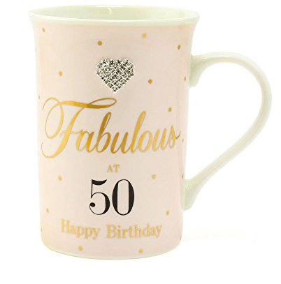 Fabulous at 50 Blush Pink Diamante Heart Keepsake Fine China Mug #LP33701