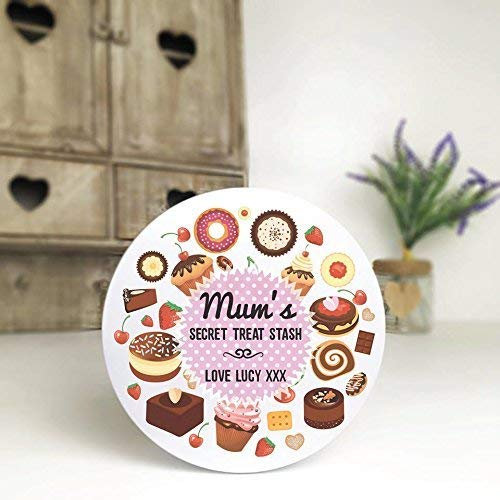 Personalised White Biscuit Tin - (anyname) Secret Treat Stash - Grandma, Grandad, Mum, Dad etc