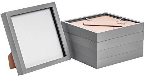 Nicola Spring 3D Shadow Box Photo Frames - 8x8 (20x20cm) - Pack of 5 - Grey 3D Photo Frame Box Picture Frame Box Square Display Case for Crafts, Keepsakes, Wedding, Graduation