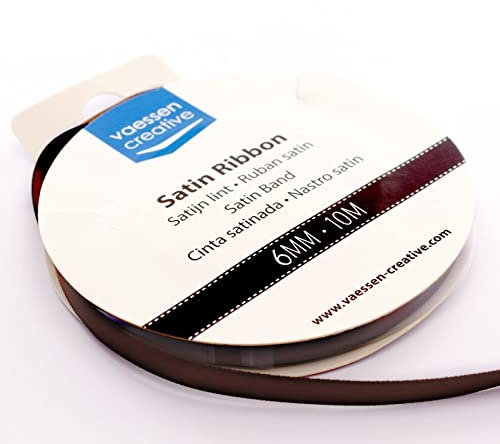 Vaessen Creative Satinband 6mmx10m Braun, Schleifenband, Dekoband, Bänder zum Basteln, Stoffbänder für Hochzeit, Taufe Und Geburtstagsgeschenke