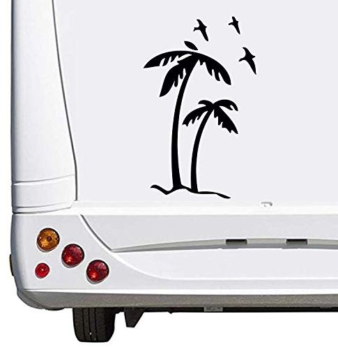 SUPERSTICKI 2 Palmen mit 3 vögel Wohnwagen Caravan Camping Holiday Urlaub ca. 30cm Aufkleber Autoaufkleber Sticker Womo Wowa