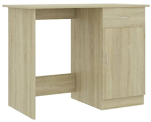 vidaXL Schreibtisch mit 1 Schublade 1 Tür Computertisch Bürotisch Arbeitstisch PC Tisch Laptoptisch Konsolentisch Sonoma-Eiche 100x50x76cm Holzwerkstoff