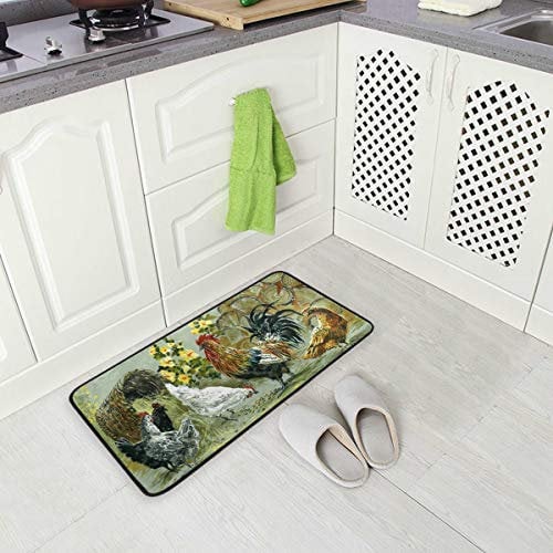 Tappeto da cucina con gallo e gallina, vintage, antiscivolo, tappetino da cucina, tappetino da bagno, zerbini, tappeto per la decorazione della casa, 100 x 50 cm