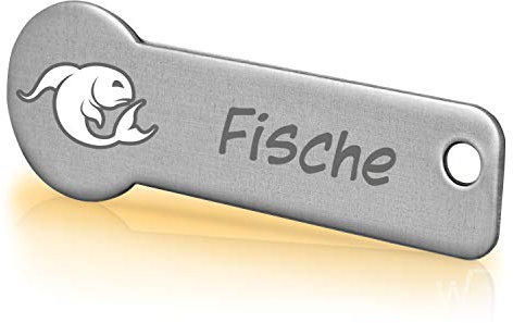 Einkaufswagenlöser ® Code24 Sternzeichen Fisch/Schlüsselanhänger Einkaufschip mit Schlüsselfundservice/Abziehbarer Einkaufswagenchip Metall, Chip Einkaufswagen, Key Finder / 2 Jahre Fundservice