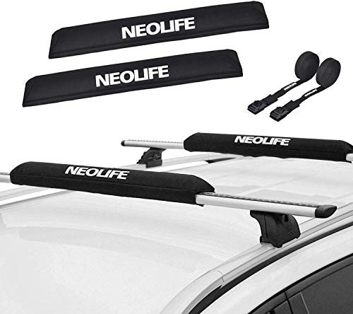 wonitago Soft Roof Rack Pads with Two 15 Ft Wrap-Rax Straps for Surfboard, SUP Paddleboard, Snowboard, Kayak, 28inch (Pair) Navy