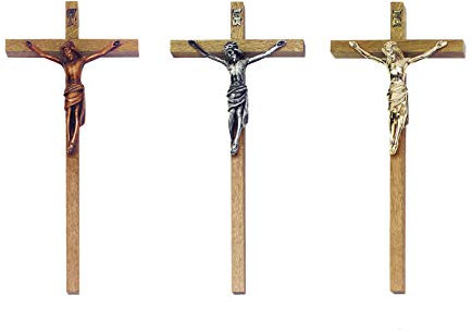 Henecka Grabschmuck -Sargkreuz- Holzkreuz Eiche hell; INRI und Christuskörper wählbar galvanisch Bronze oder galvanisch Kupfer oder Aluminium pat. (INRI und Christuskörper galvanisch Bronze)