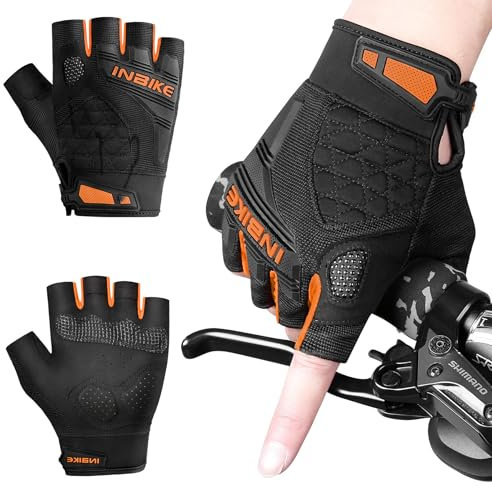 INBIKE Fahrradhandschuhe Herren Halbfinger Sommer MTB Handschuhe Kurz Atmungsaktive rutschfest Radhandschuhe Orange M