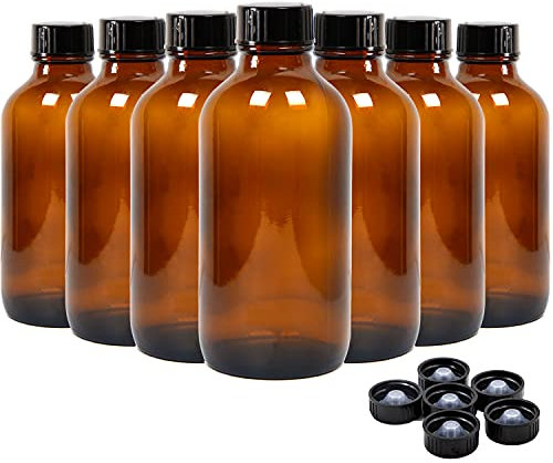Youngever 16 Pack 120ML Amber Glass Bottles with Lids, Refillable Container for Essential Oils, Vanilla Extract and more (4 Ounce)