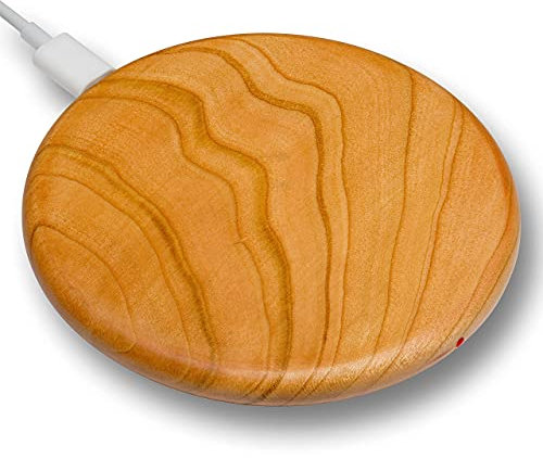Lignum Technology.com Wooden Fast Wireless Smart Phone Charger | Real Wood Qi Charging Pad - compatible with iPhone 13/12/11/X/8, Samsung Galaxy S21/Z/Note/S20, AirPods, Sonos Roam & more (Cherry)
