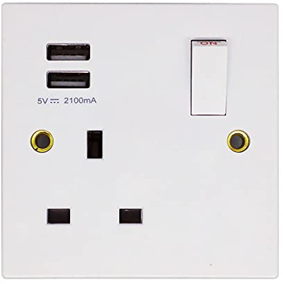 Opus 1 Gang 13 amp 2 x USB Charging Port Wall Socket White