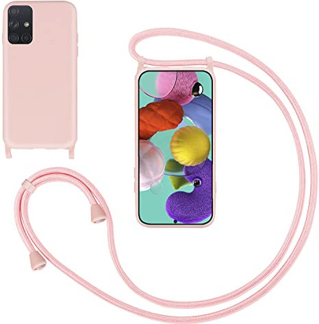 Silikon Handykette Handyhülle für Samsung Galaxy A51/M40S,Smartphone Necklace Hülle mit Band Schutzhülle mit Kette zum umhängen Halskette Flüssig Silikon Case für Samsung Galaxy A51/M40S,Pink