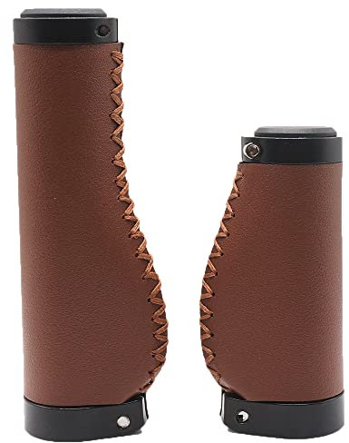 BBxunsless Fahrradgriffe, 135/95 mm lang/kurz, rutschfest, PVC-Mikrofaser, Leder, ergonomisch, handgenäht, lässig, Retro, Doppelverriegelung, Lenkhebel für MTB, Rennrad (Dunkelbraun-B)