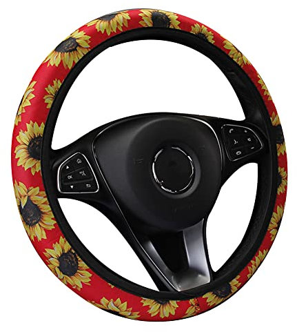 Auto Lenkradbezug mit Blumendruck,Asudaro Auto Lenkradhülle 37-39cm Auto Lenkrad Schutz Blumen Atmungsaktiver Rutschfester Lenkradbezug Universal-Lenkrad-Abdeckung für Frauen Interieur,rot