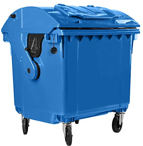 Hardwex Müllcontainer mit 4 Rädern mit Runddeckel, Deckel im Deckel, Müllgroßbehälter, Abfalltonne, Mülltonne, Volumen: 1 100 Liter, Farbe: Blau, Größe: 1 461 x 1 370 x 1 070 mm
