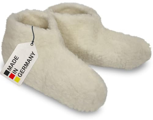 MYNE Bettschuhe IamFlauschi Schafsbeige Größe 42/43 - Kuschelig Warme Hausschuhe aus Schafwolle - Hüttenschuhe für Damen und Herren