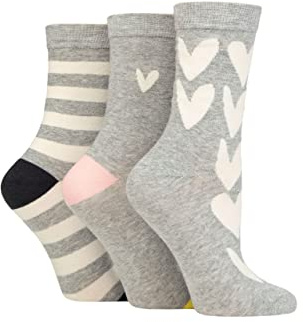 Caroline Gardner Ladies Patterned Cotton Socks Pack of 3 All Over Hearts Light Grey 4-8