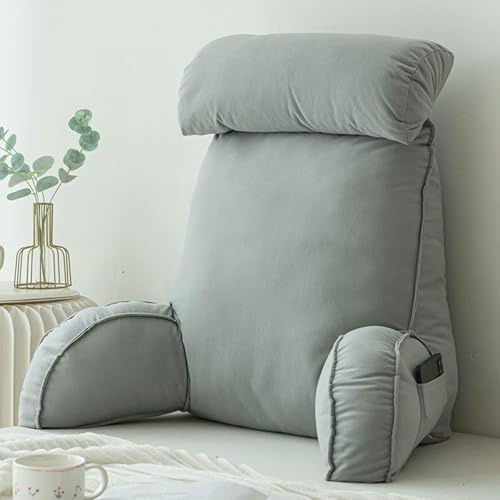 HEATHE Reading Pillow For Bed,Lumbar Support Cushion,Cuddle Cushion,Bed Chair Pillow With Arms,Sofa Waist Pillow,With Round Pillow,Perfect For Sitting,Reading,or Gaming,75×40×50cm, Light Gray
