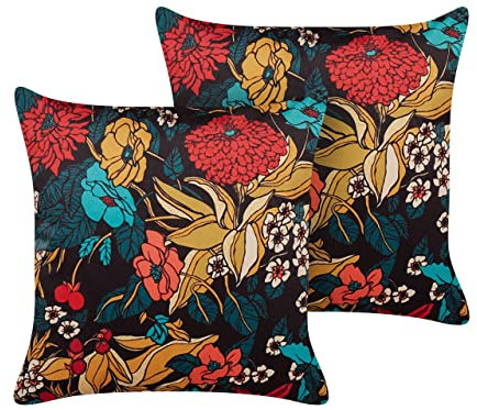 Dekokissen mit Füllung 2er Set Samtstoff bunt Blumenmuster 45x45 cm Protea