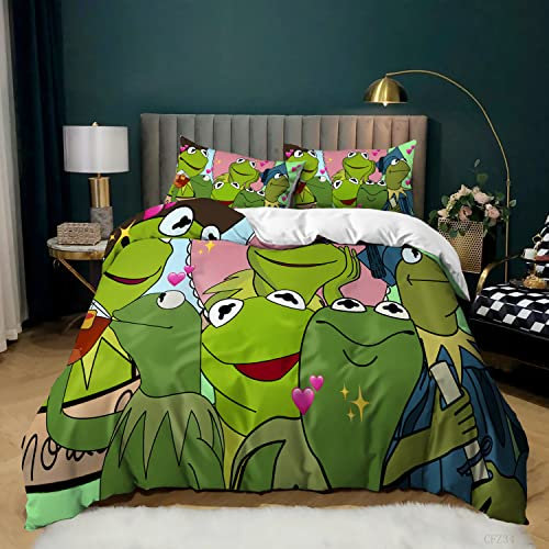 JLCZBT Kinder Bettwäsche Frosch 135x200cm Süße Frosch Muster Bettbezug 3D Karikatur Tier Thema Bettwäsche Set mit Kissenbezug (A4,135 x 200 cm)