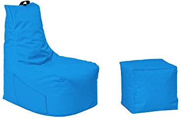Momiralland Komfort Sitzsack XL - XXL mit Hocker Sitzkissen BodenKissen Sessel In- & Outdoor geeignet Gaming Sitzsack für Erwachsene und Kinder (Hellbalu, XXL - Durchmesser 80 cm)