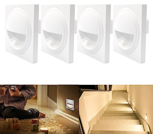 Arotelicht 4Pcs LED Luz de Escalera Foco Empotrable Blanco Cálido 3000K Luz de Pared Empotrable Caja de Interruptores 60mm Blanco