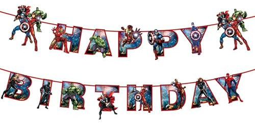 COSORO Avengers Party Banner Super Hero Captain America Iron Man Hulk Batman Spiderman Happy Birthday Marvel Bunting for Boys Kids Superhero Decorations,Avengers Decorations