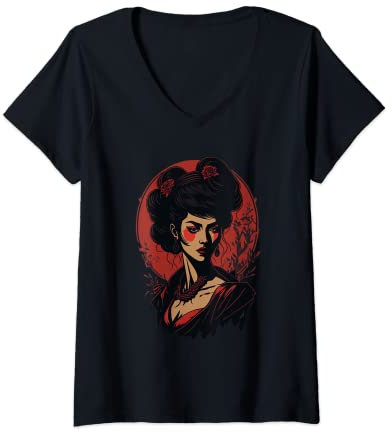 Damen Mode Flamenco Fusion T-Shirt mit V-Ausschnitt