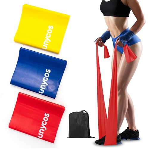 unycos - Fitnessbänder, 3er-Set, 100% Latex mit Aufbewahrungsbeutel, Widerstandsstufen Light/Medium/Heavy von 7-11 kg, Elastikband mit 1500 mm, Kraft- und Muskeltraining