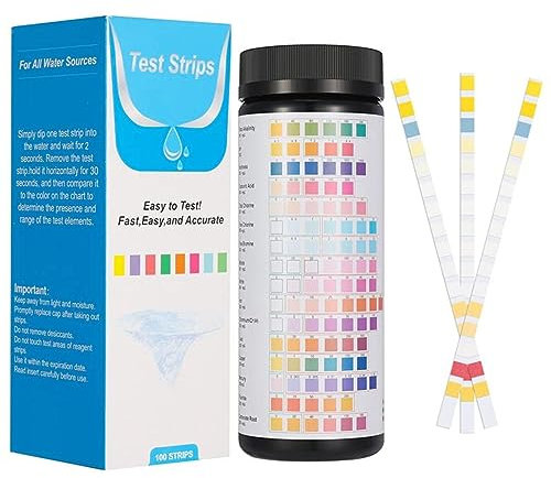 SKUDA Wasser-Teststreifen - 16-in-1-Trinkwasser, Aquarium, Bleitest-Set - 100 Streifen Brunnenwasser-Testset, Aquarium-Blei-Testset, einfaches Testen auf Härte, Wert, Eisen
