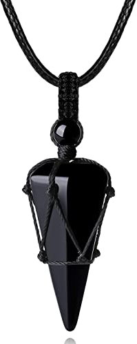 XIANNVXI Obsidian Kette Herren Sechseckiger Kristalle Anhänger Ketten Polierte Edelsteine Einstellbare Schwarzes Lederseil Reiki Heilung Steine Halskette Damen Schmuck Papa Geschenke für Männer