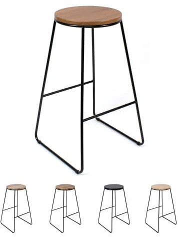 THE SECRET HOME - Taburete de Madera y Metal - Alto. 71 cm x Largo. 42 cm x Ancho. 42 cm - Color Madera Natural/Negro - Asiento Extra para el Hogar - Ideal para Cocina (Modelo 1)