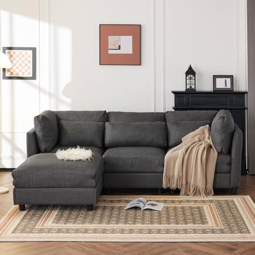 ZYLOYAL10 Sofa Mit Schlaffunktion - Modernes 3-Sitzer-Wohnzimmersofa Mit Chaiselongue, Ecksofa Mit Fußstütze, Polstermöbel (Grau)