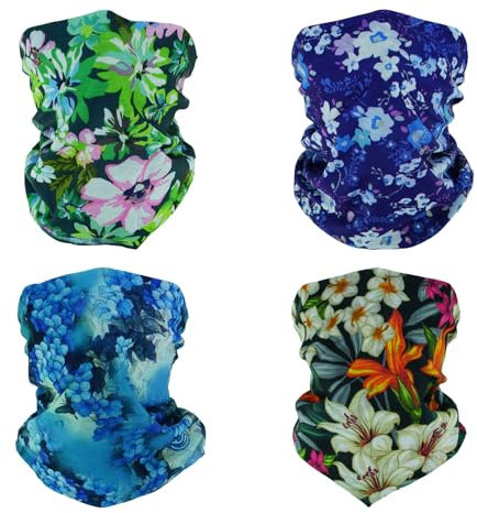 SMEHCF 4 Bandanas Polyvalents pour Femmes Hommes Bandeau Cagoule Cheveux Foulard Visage Demi Masque Cache-Cou Respirant Réutilisable Lavable Bleu Violet Lily Marguerite Fleur