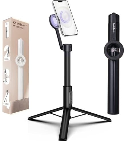KraftGeek Magnetic Tripod for iPhone, 64” Selfie Stick for iPhone Magsafe, Phone Tripod Stand with Remote for Cell Phone Video Recording Travel