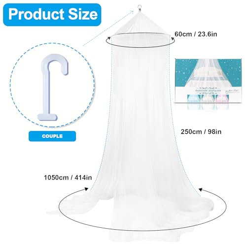 Moskitonetz Bett für Doppelbett Einzelbett, 0,6m x 2,5m x 10,5m Mückennetz Bett, Hochwertiges XXL Reise Mückennetz Bett, Feinmaschiges Betthimmel Insektenschutz Bett für Zuhause und Indoor Outdoor